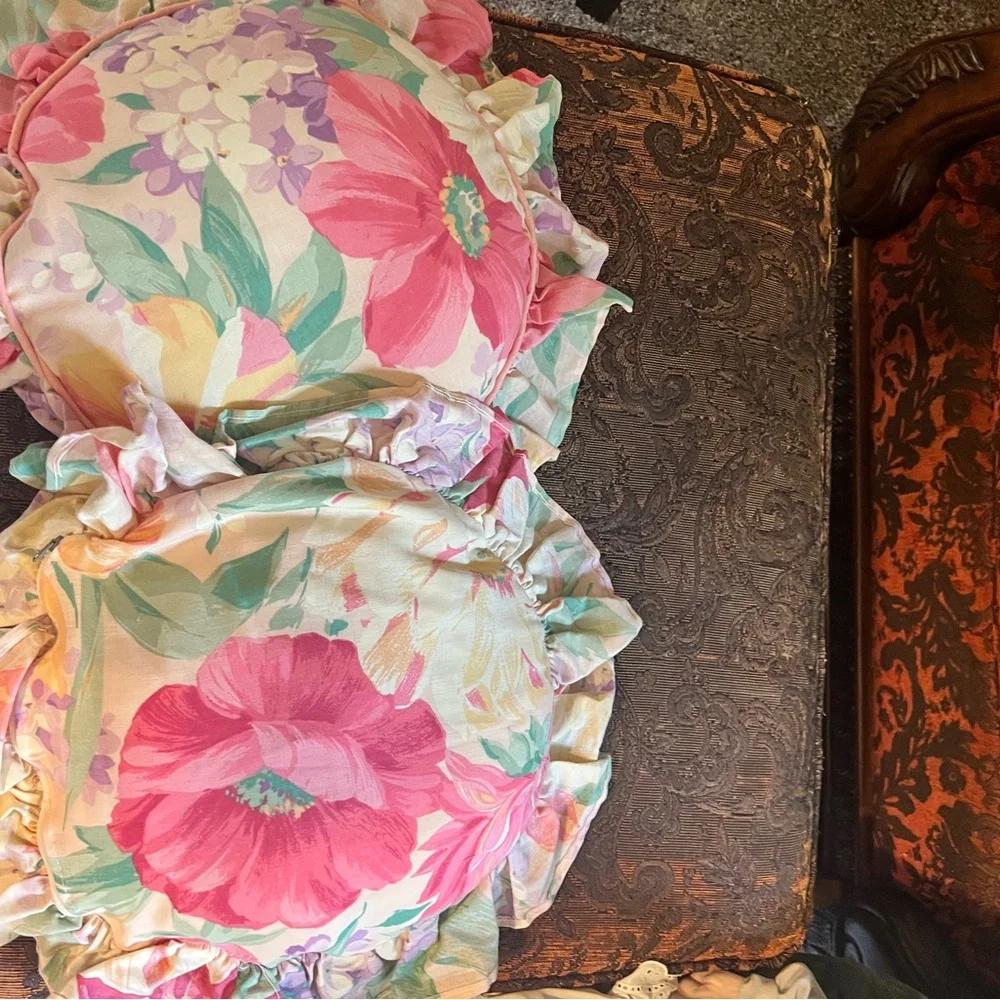 Vibrant Floral Ruffled Throw Pillows